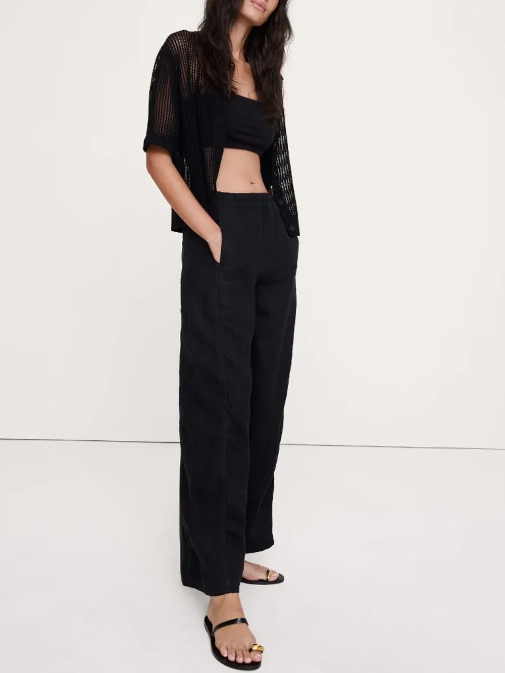 NWT Banana Republic Black Relaxed Pull-On Linen Painter Pants XL